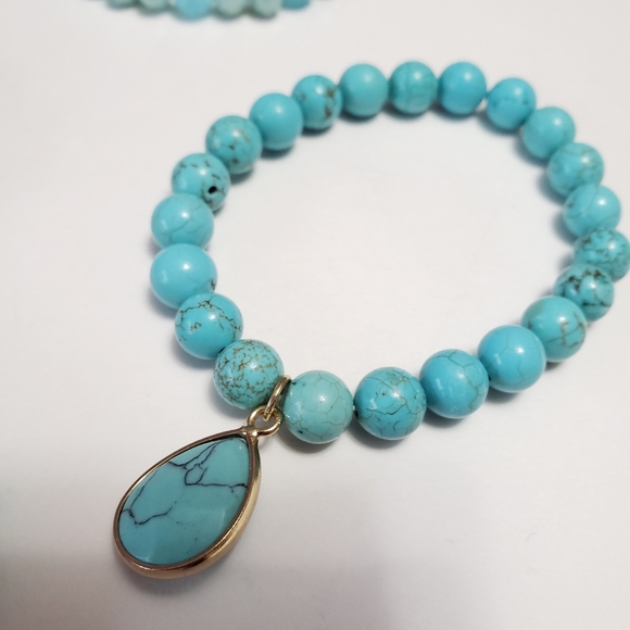 Bohemian Blue Ocean Women's bracelet 5pcs Natural Stone Glass Handmade Beaded - Picture 13 of 15